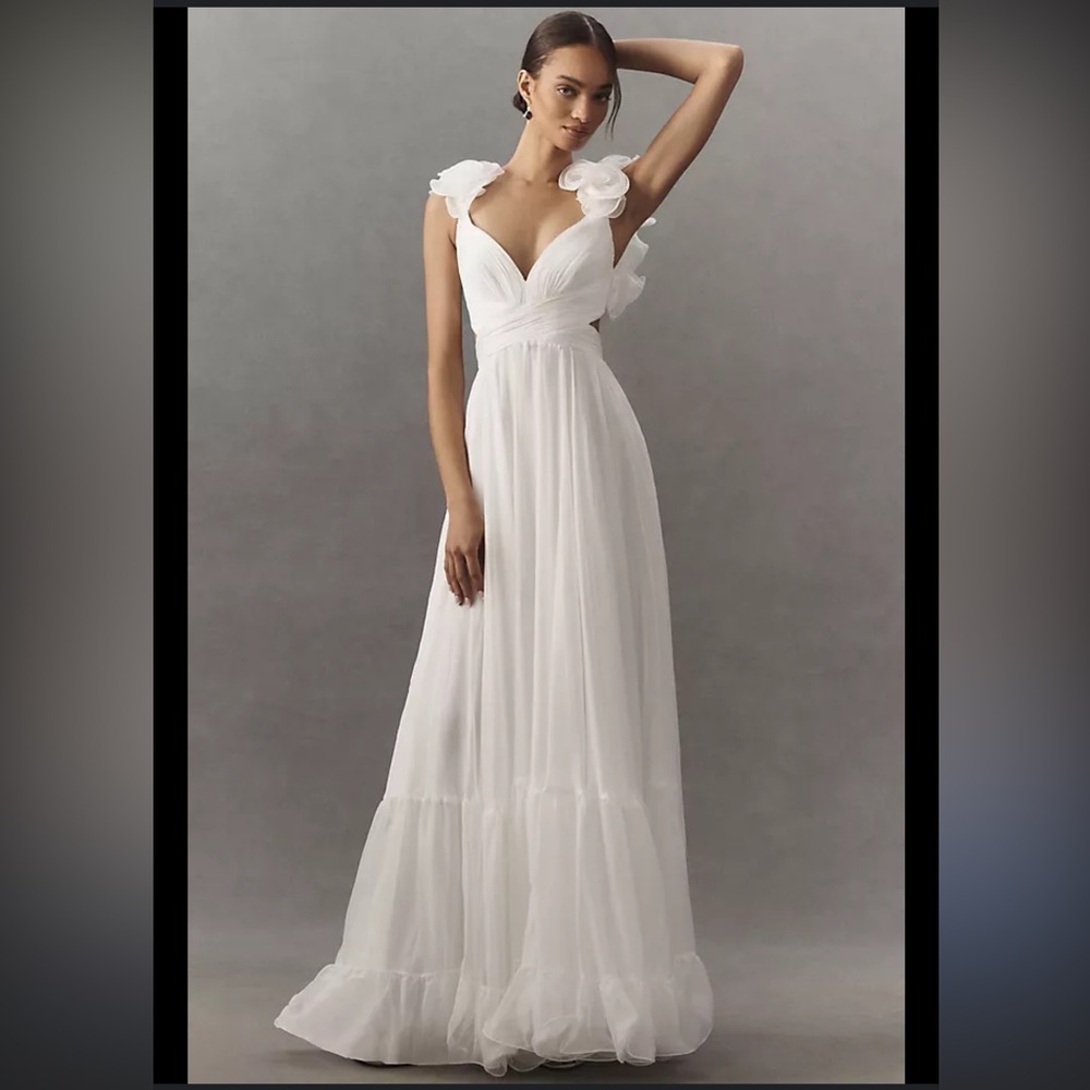 Mac Duggal White Iconic Ruffle Gown